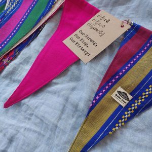 Sarong (Htamein) Bunting made from Myanmar fabrics - Bamar (Blue Woven)